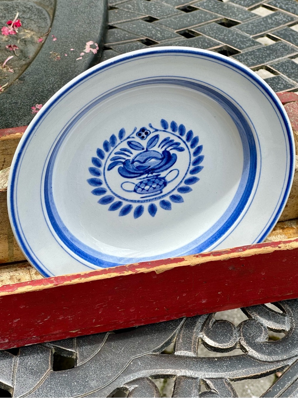 Arabia Finland Blue Rose Hand Painted Plate Scandinavian MCM Vintage